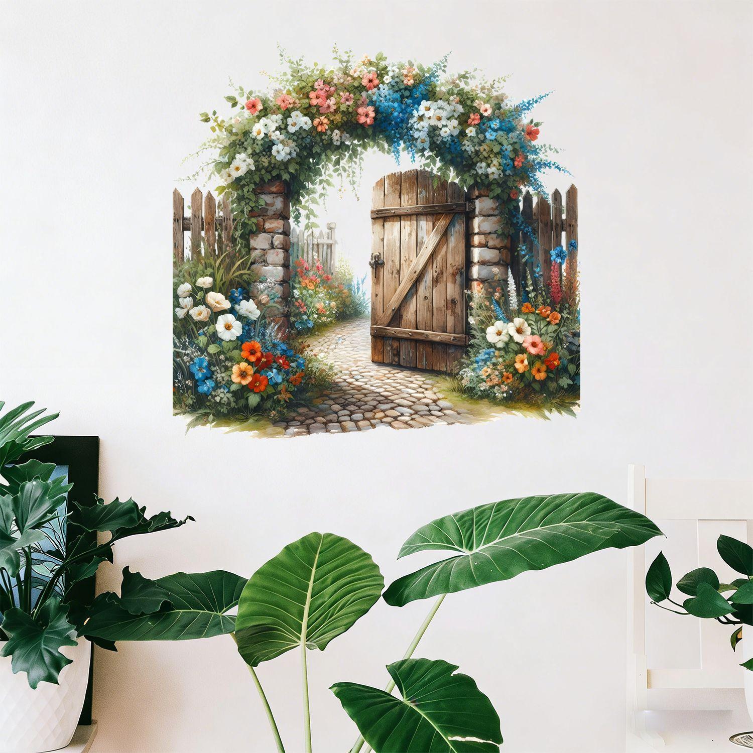 

Fairy Tale Garden Wooden Door Wall Sticker for Kids Room Background Decal 55x58cm разноцветный