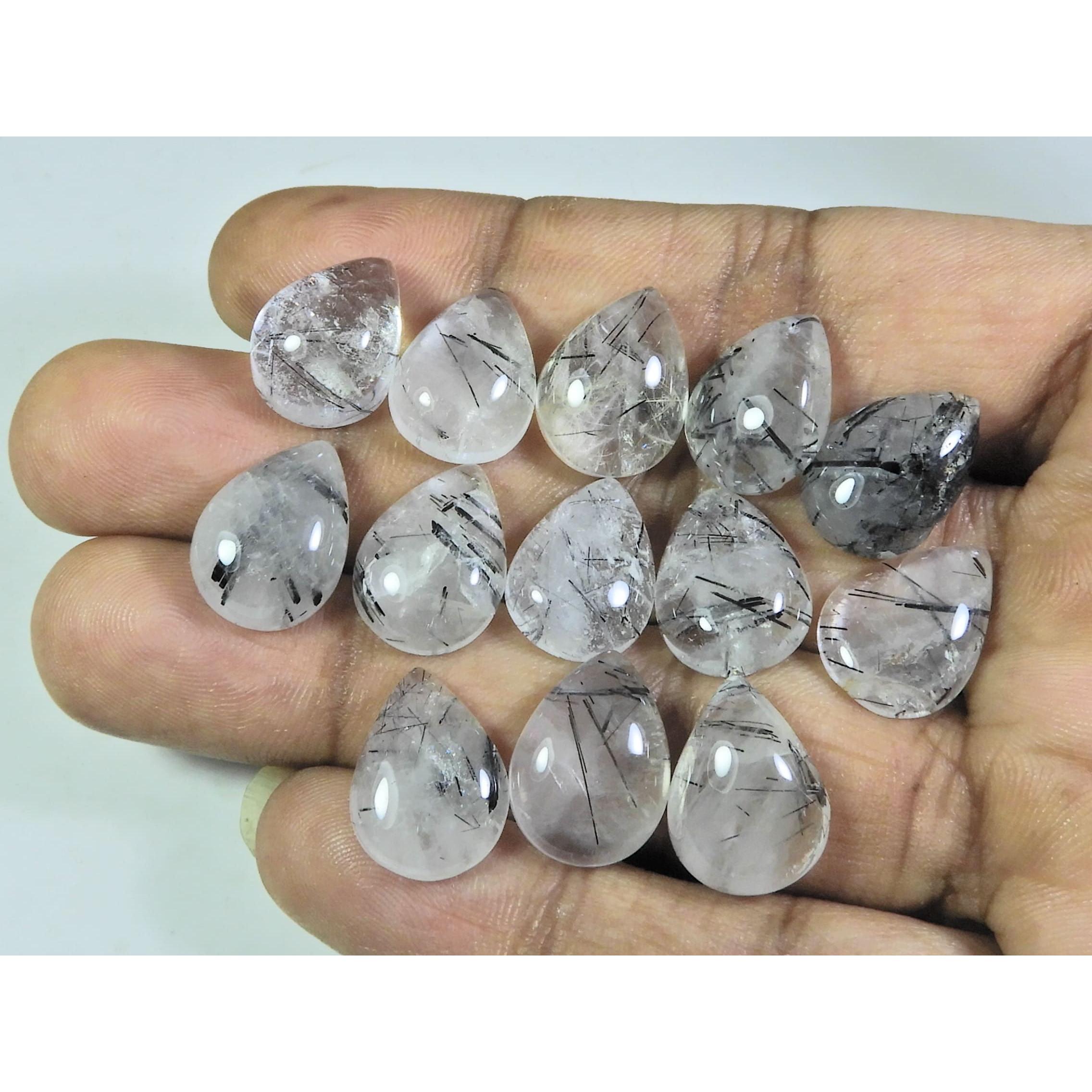 

12X16 ММ Натуральный Черный Рутил Груша Кабошон Свободный Драгоценный Камень Лот 13 Шт A-249