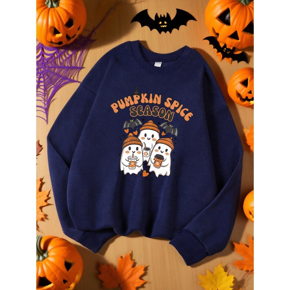 Ghost Pumpkin Spice Season Printed Ladies Sweatshirt Harajuku Costume Autumn Casual Halloween Pullover