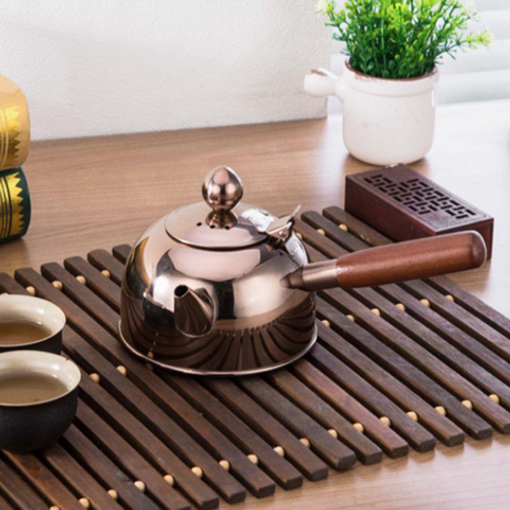 304 Stainless Steel Tea Kettle Side Wooden Handle Flat Bottom Boiling Water Kettle Chinese Retro Teapot Induction Cooker