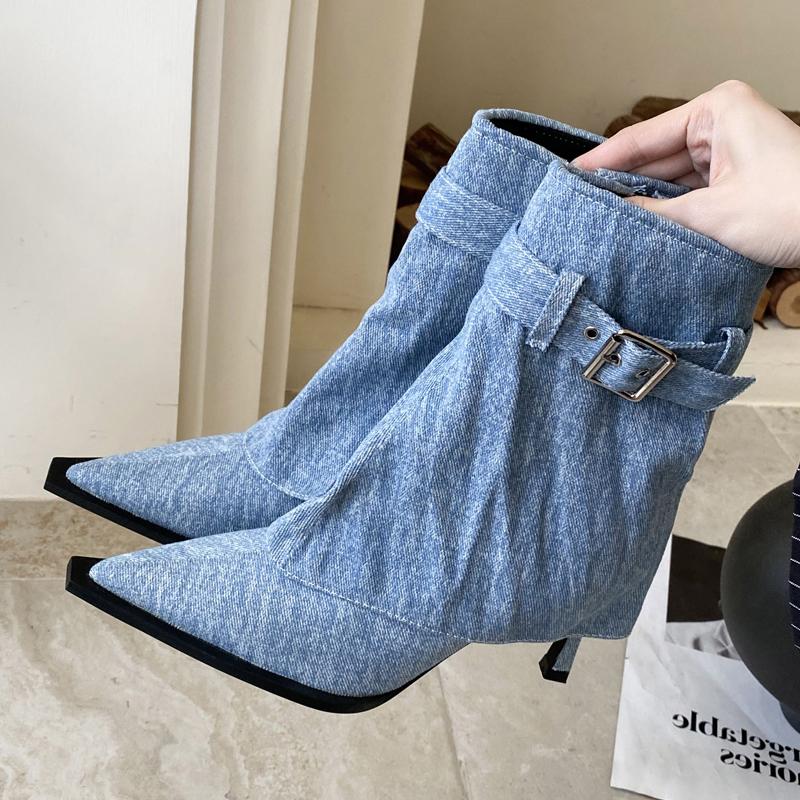 Eilyken Sexy Design Belt Buckle Thin Heels Ankle Boots Women Short Booties Spring Autumn Pointed Toe Zipper Shoes