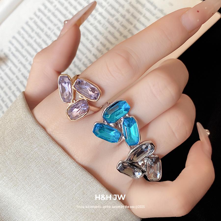 Rhinestone Oval Open Ring Stylish Index Finger Rings Luxury Hand Jewelry for Women