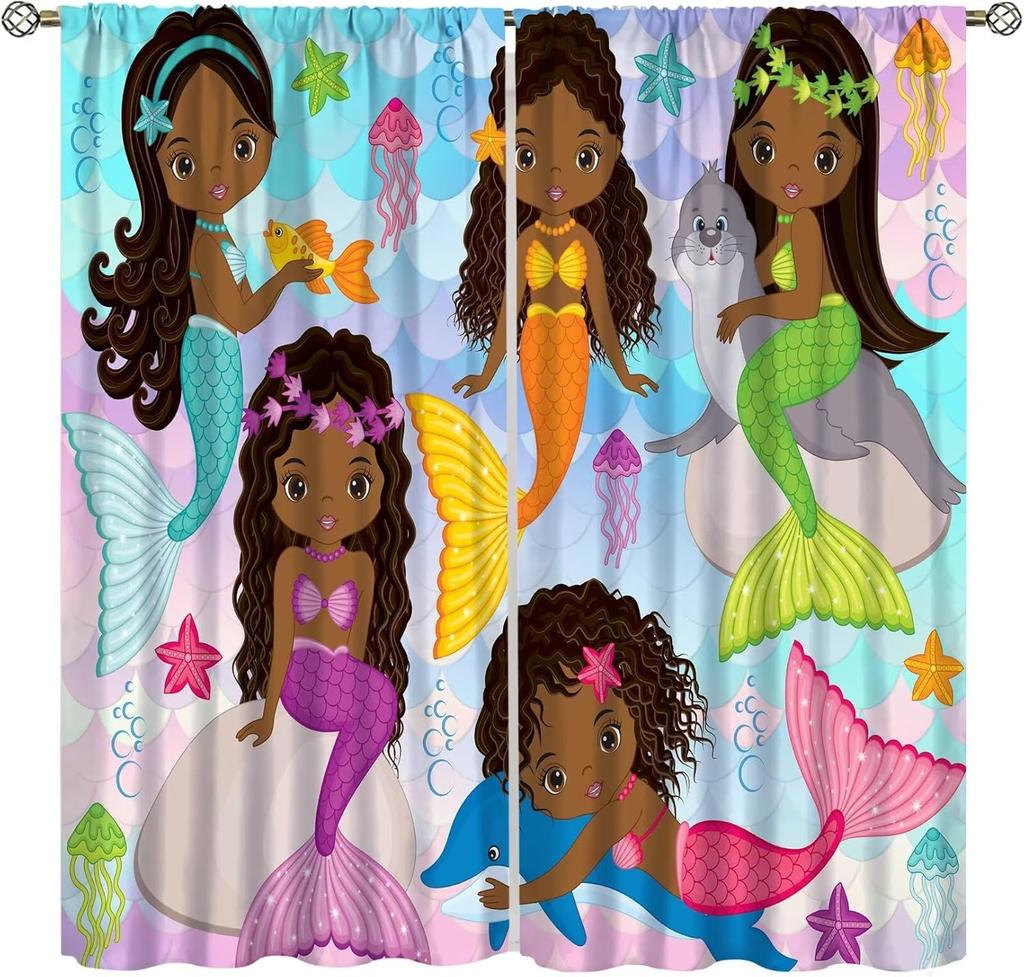 African American Kids Curtains,Ballerinas Ballet Princess Dancer Black Girl Window Treatments for Bedroom,Cute Girl Ballerina