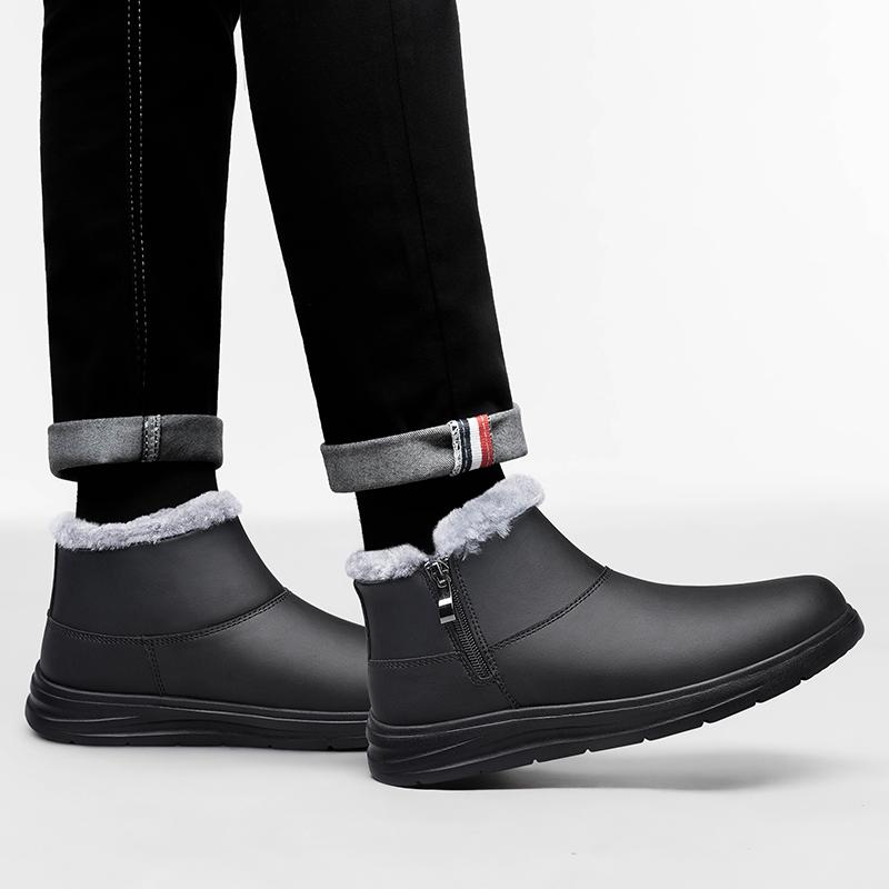 Men Winter Plush Snow Boots All-match Men's High Top Walking Shoes Luxury Brand Male Ankle Boots Side Zipper Men's Shoes