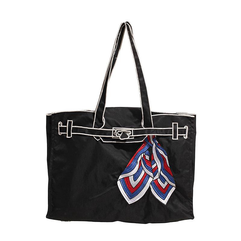 

Новая вышитая экологичная сумка, сумка-тоут, бант, легкая сумка для покупок, сумка для поездок на работу, женская сумка, сумка через плечо. чёрный