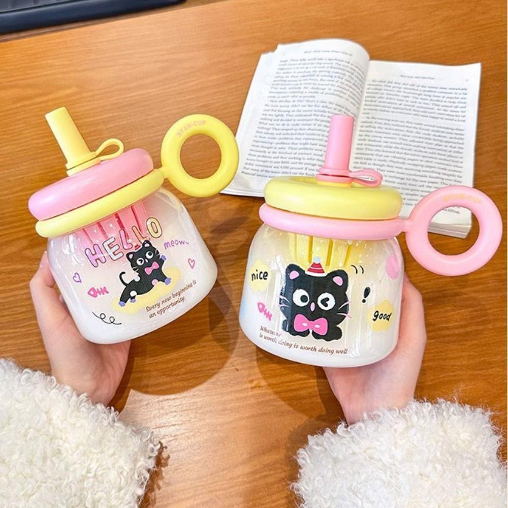 950ml Transparent Plastic Cup Straw Cup Drinking Water Bottle Graffiti Water Bottles  Bubble Tea