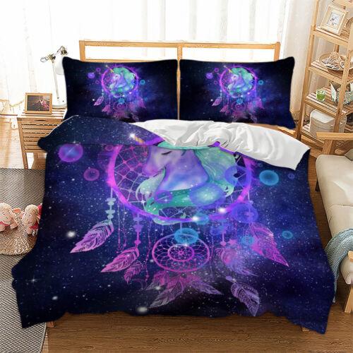 Unicorn Quilt Doona Duvet Cover Set Single Double Queen Size Bedding Kid Animal