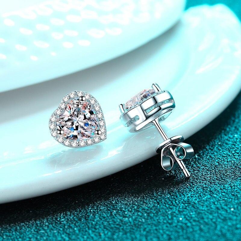 Bague Ringen D Farbe Herzschliff 0,5 Oder 1 Oder 2 Karat Moissanit Ohrring S925 Sterlingsilber Pt950 Platinplattierte Ohrringe für Damen Schmuck