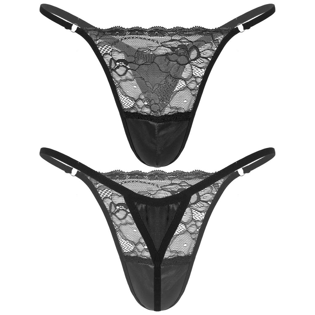 Sexy Men Sissy Sheer Lace Underwear Thong Crossdress T-back Brief Panties