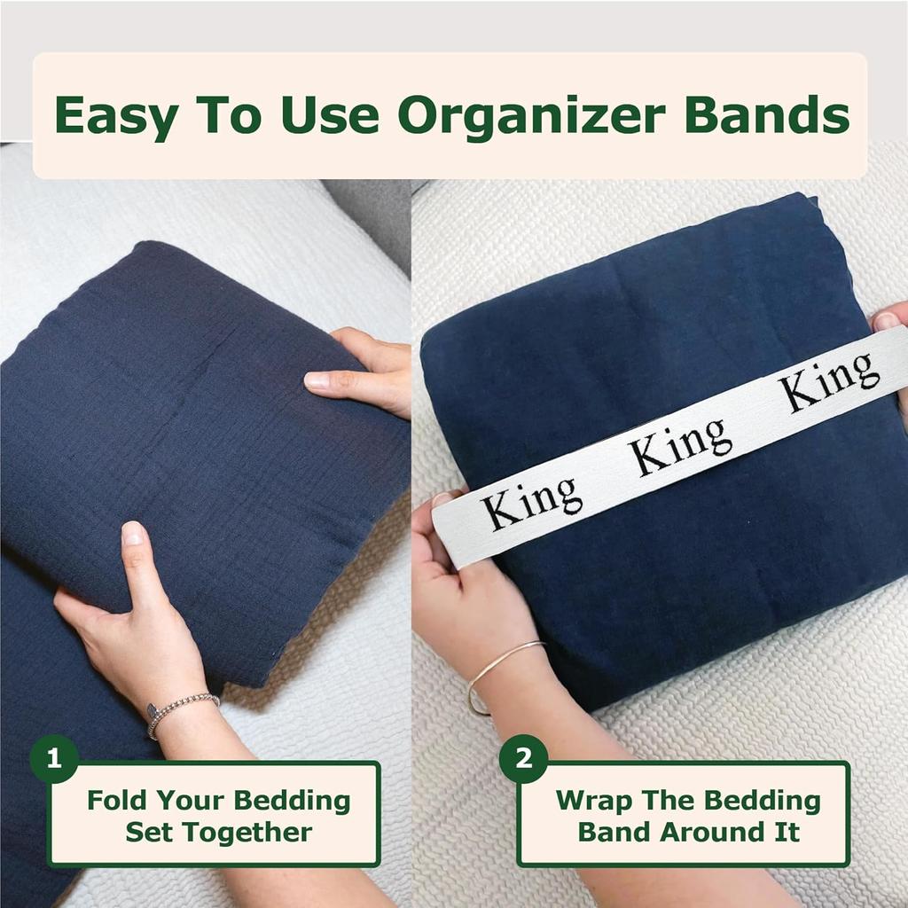 Bed Sheet Organizer and Storage Size Label Bands | Bed Sheets Set Organizers for Linen Closet Organization - Elastic Bedding Band Labels Sheet