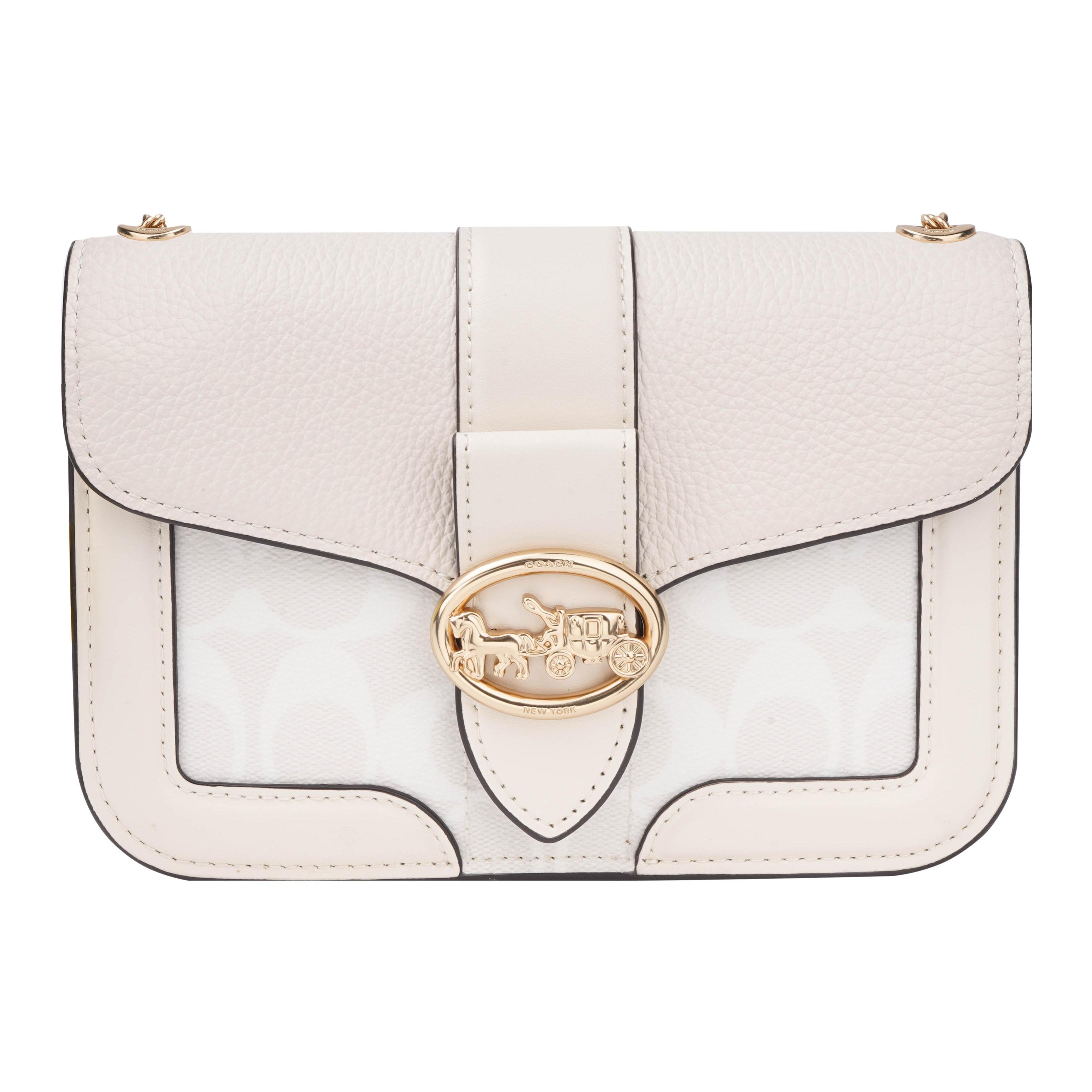 

Новая маленькая квадратная сумка COACH Georgie из канвы с покрытием и кожи, на плечо, кроссбоди, маленького размера, женская, экрю 7287-IMQQ4 19.1*4.1*13.0CM