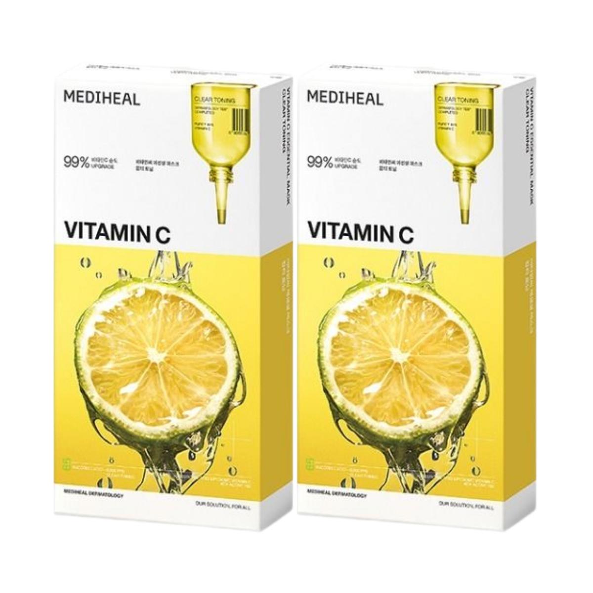 Mediheal Vitamin C Essential Mask Brightening Glow Facial Sheet Mask 20 Sheets (24ml x 20ea)