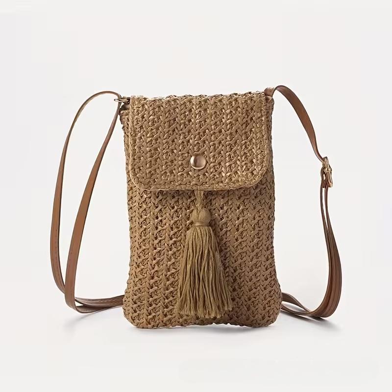 Straw Beach Bag Women Holiday Mobile Phe Shouder Bag Summer Tassel Mini Crossbody Purse for Lady Gril Travel By The Sea 2026