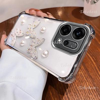 3D Perlen Schmetterling Stoßfestes Plattiertes Silikonhülle für OPPO Reno 14 14F 13 13F 12 12F 11 11F 10 Pro Klare Transparente Hülle