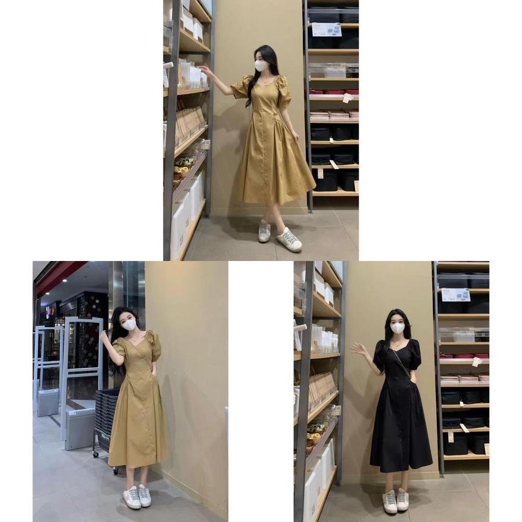 French Style Vneck Puff Sleeve Maxi Dress For Women Summer Casual Slim Fit