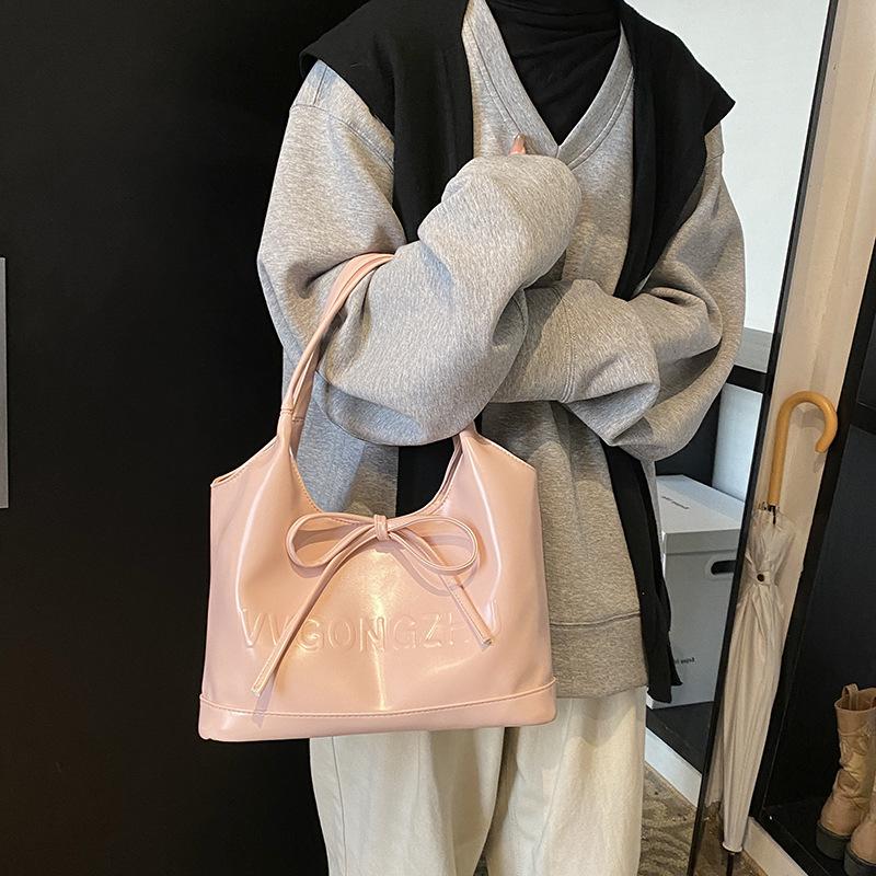 2025 New Retro Shoulder Messenger Big Bag Casual Texture Fashionable Simple Large Capacity Bow Tote Bag Women