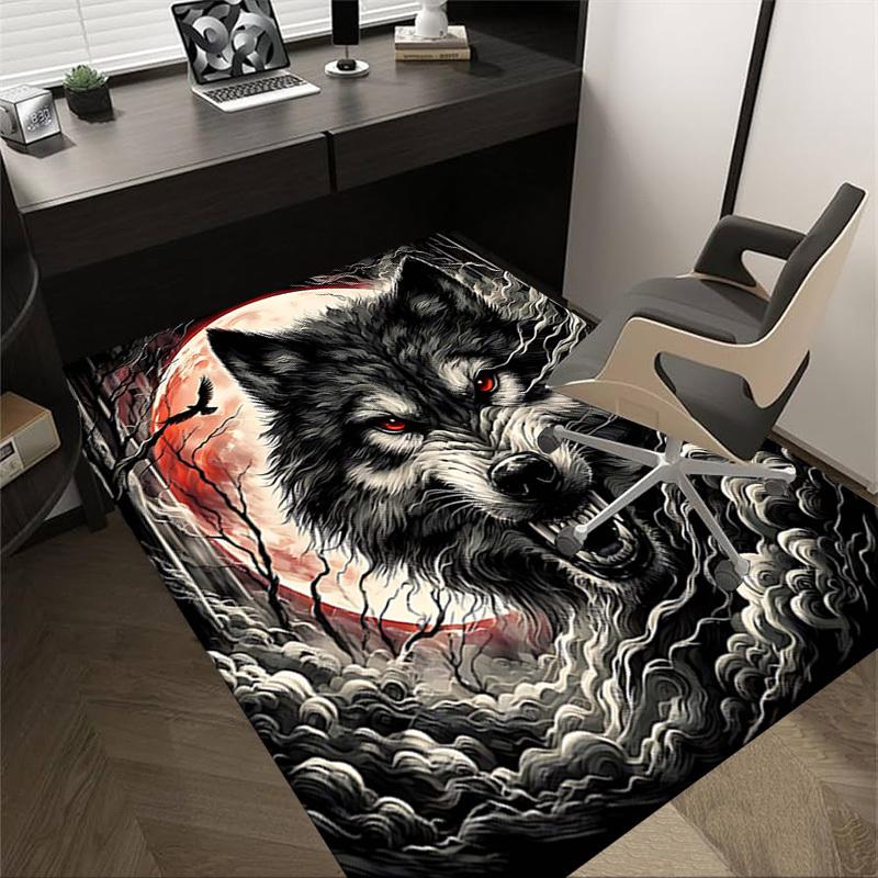 

1PC Wolf Moon Non-Slip Floor Carpet Compatible for Office&Living Room&Dining room - Flat-Weave Machine- Soft & Pattern-E281 60cm by 90cm