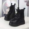 Fashion 12CM Cow Genuine Leather Spring Women Autumn British Motorcycle Fashion Ankle Boots Platform Wedge Flats Slip on Shoes