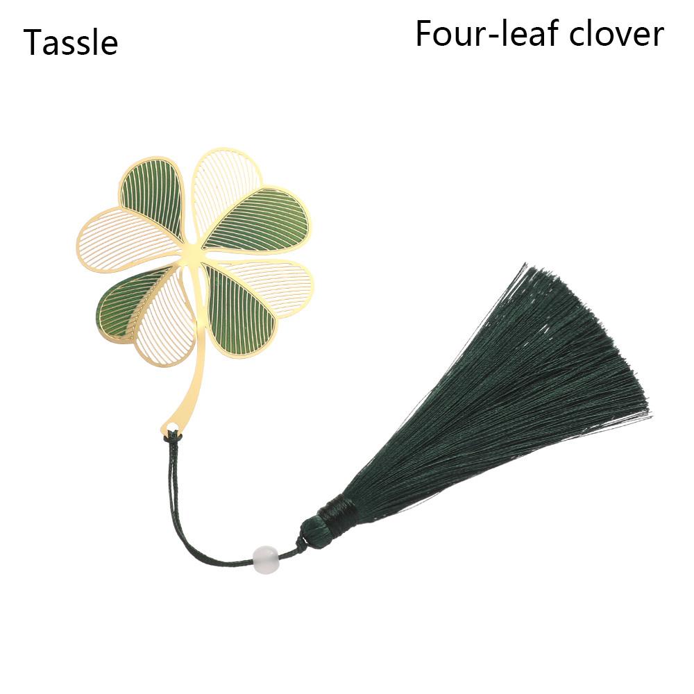 Lotus Leaf Metal Tassel Chinese Style Pendant Brass Bookmark Painted Pagination Mark Book Clip