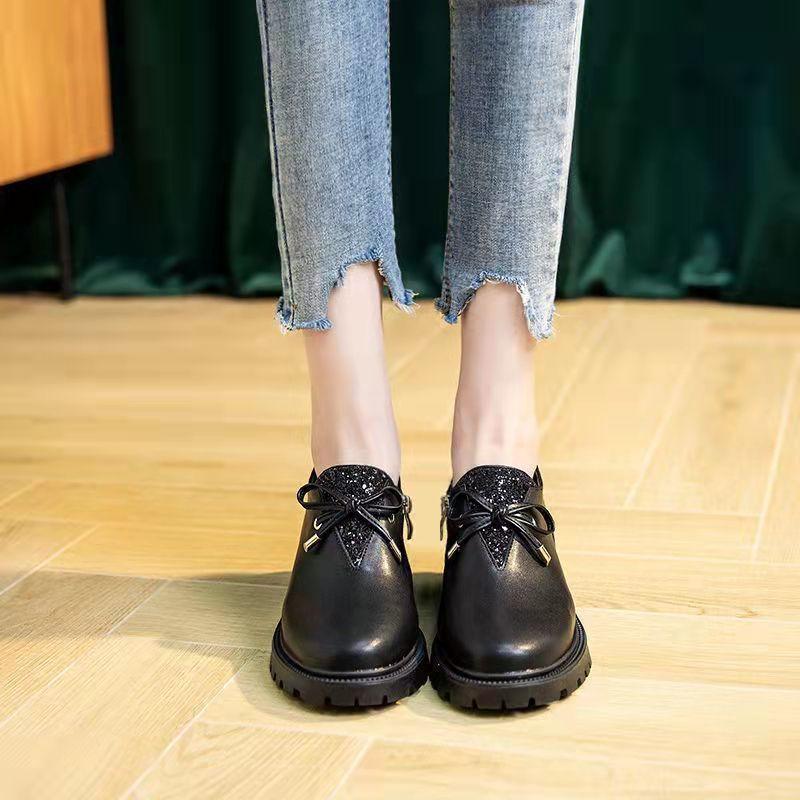 

Real soft leather British style small leather shoes women s 2024 new spring women s shoes popular leather single shoes versatile high heels 40 чорний