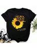 Wounisex's T-Shirt Casual Kawaii Sunflower Butterfly Pattern Print Tshirt Comfortable Casual Wounisex's Clothing Black Top