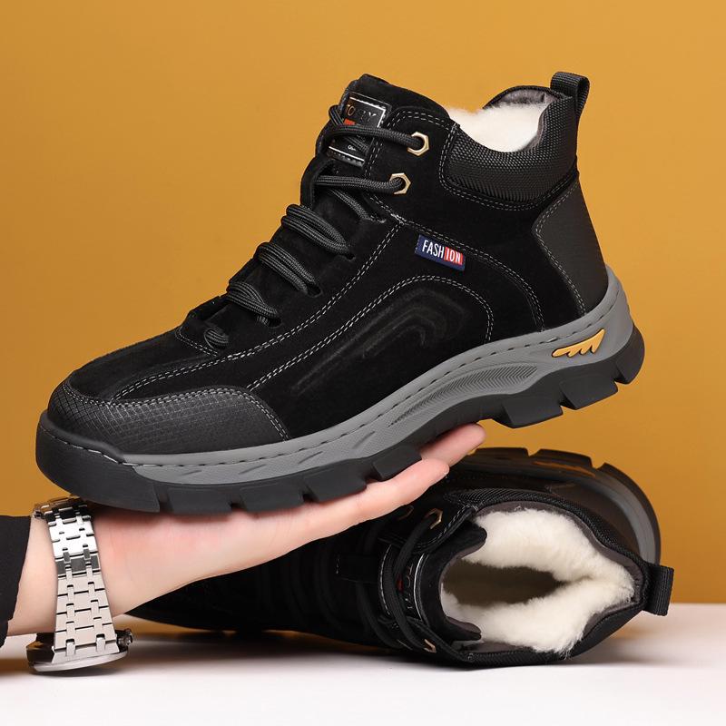 

Men s Genuine Leather Snow Boots - Velvet Lined, Wool-Integrated, Non-Slip, Warm Outdoor Winter Shoes. 43