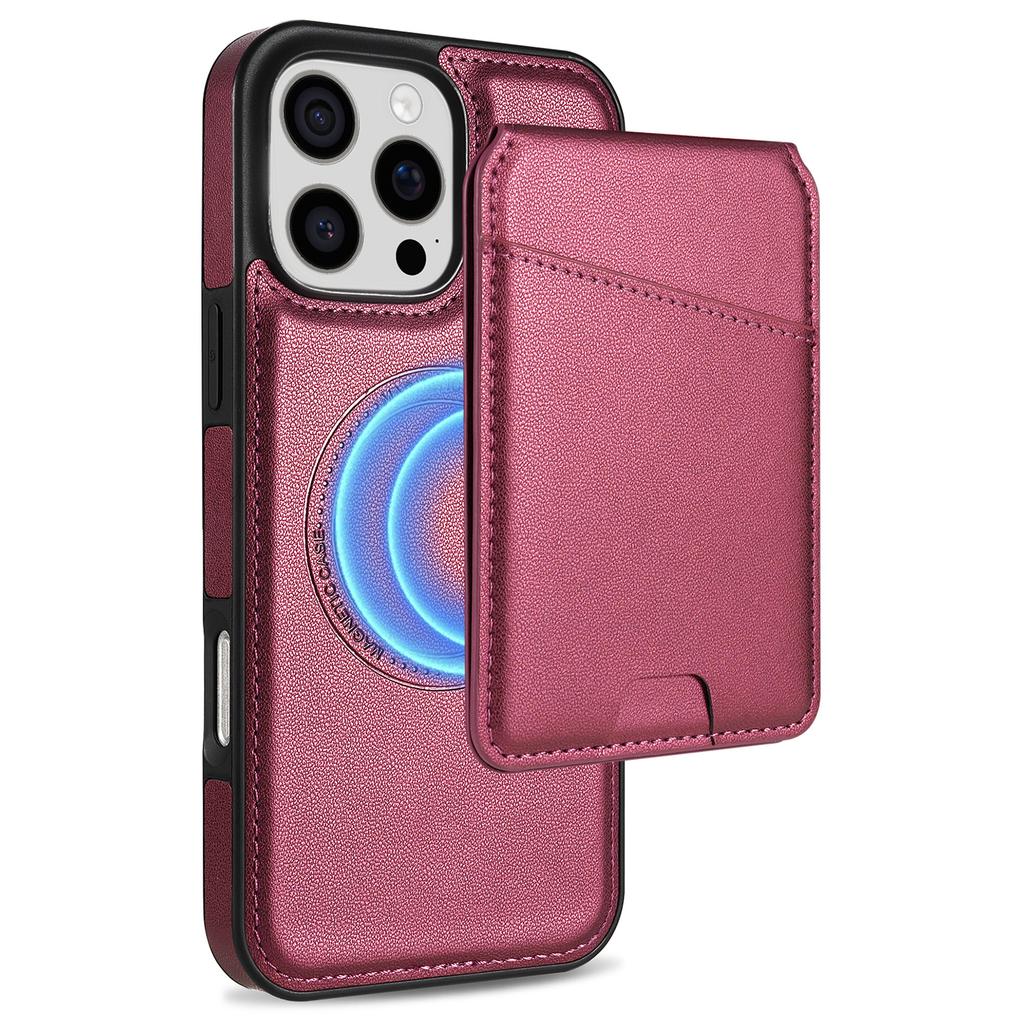 For iPhone 16 Pro Max Case Compatible with MagSafe Detachable Card Holder Kickstand Leather Phone Back Cover