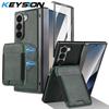 KEYSION PU Leather Phone Case for Samsung Galaxy Z Fold 7 6 5 4 3 Shockproof Cover With Magnetic Card Holder Bag Hinge Screen Protector