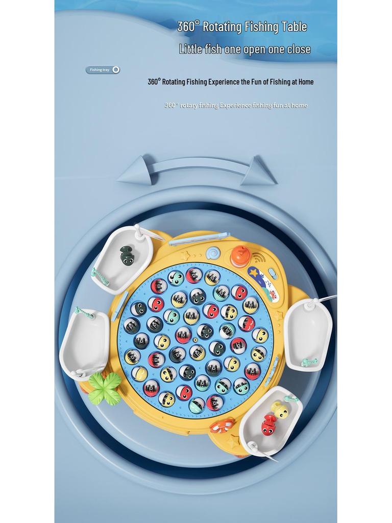 Children's Interactive Magnetic Fishing Toy with Lights & Music - Large Rotating Table for Early Education and Parent-Child Play