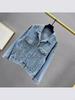 Women's European Style Blue Denim Jacket with Bead and Diamond Inlay, Loose Fit