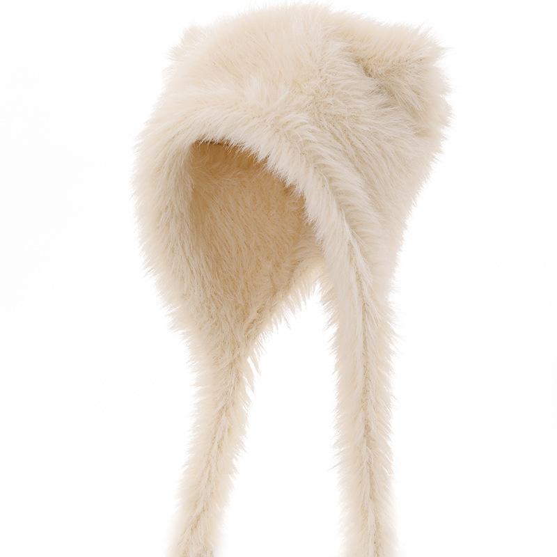 Autumn And Winter New Cute Plush Bear Hat Thick And Warm Imitation Rabbit Hair Windproof Ear Protection Cap