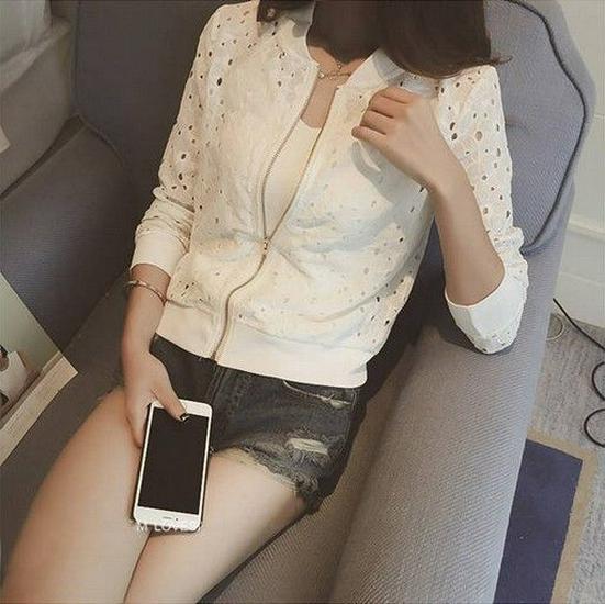 Korean Style Women s Slim Fit Lace Long Sleeve Sun Protection Jacket Small белый