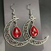 Gothic Alloy, Blood Moon Earrings, Blood, Handmade, Crescent Moon, Blood Drop, Poison, Rhinestone Earrings, Moon