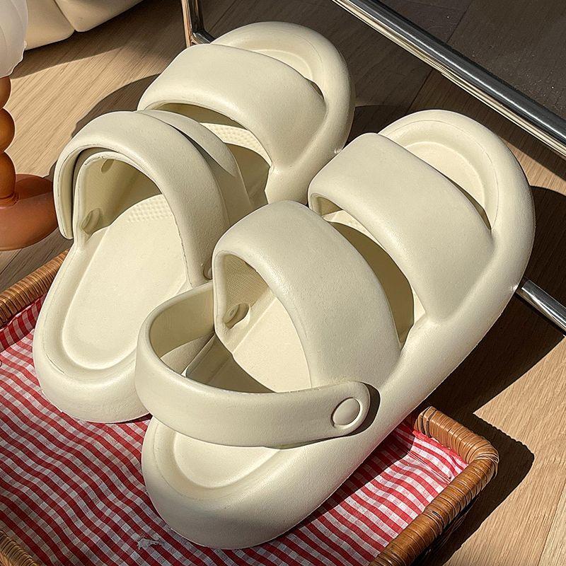 

WTEMPO Женские сандалии из ЭВА для улицы, однотонные, на толстой подошве, повышают универсальность, повседневные удобные нескользящие тапочки на мягкой подошве и плоском каблуке 39-40 бежевый