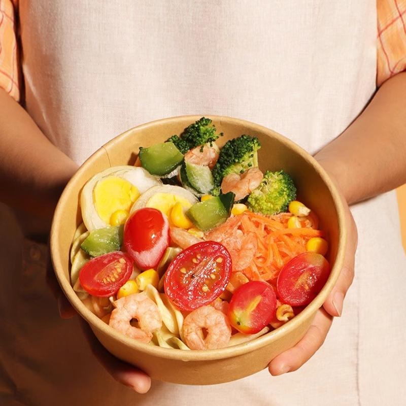 25pcs Kraft Paper Bowls Cups Fruit Salad Bowl Kraft Containers Salad Food Prep Kraft Box Cream Ice Snack Storage 500/750/1000ml