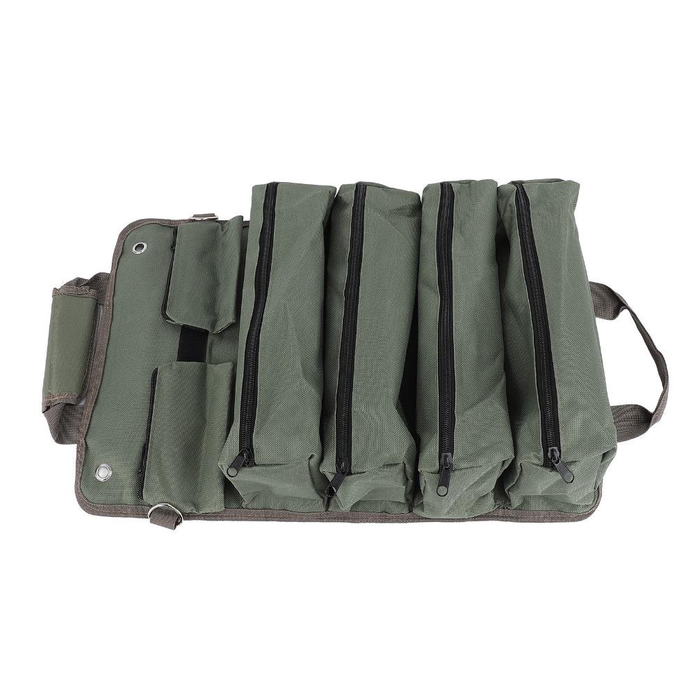 Oxford Fabric Roll Up Tool Bag Dark Green Shoulder Strap Tool Roll Screwdriver Wrench Storage