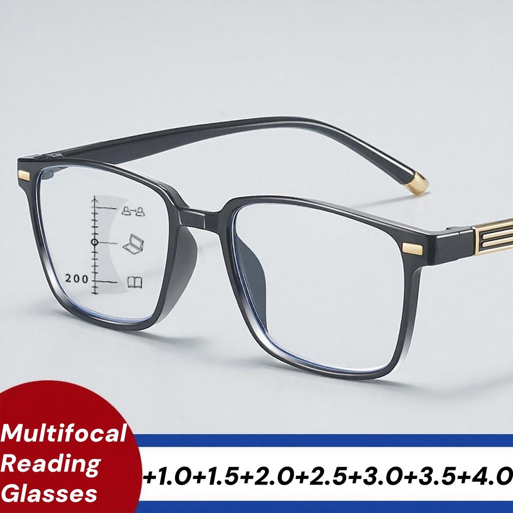 Firkantede multifokale lesebriller i full innfatning Nye retro herre dame Anti-blått lys Presbyopi-briller for både nærsyn og fjernsyn