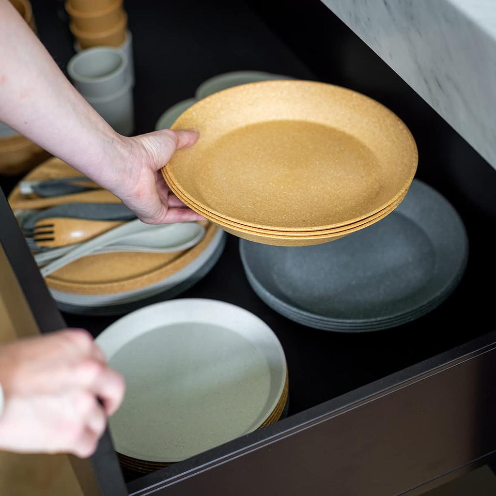 CONNECT Set of by Recycled Plastic Natural Ideal for and Perfect As a Gift or Kitchen Plates, 20.5cm, Green, 4, KOZIOL, Germany. Outdoor, Tableware,