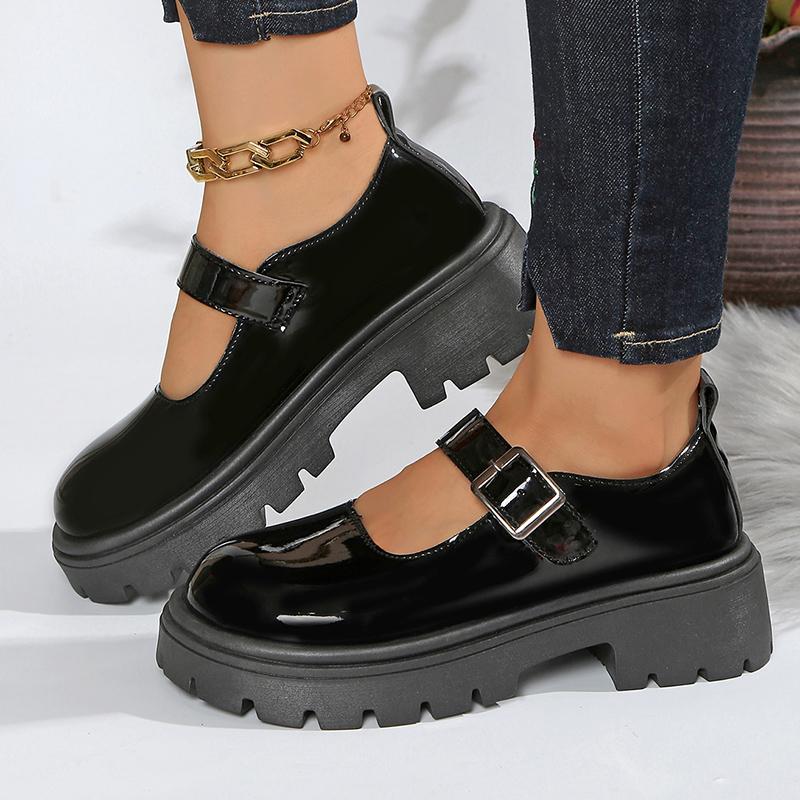 Fashion Patent Leather Thick Sole Mary Jane Shoes Women 2025 Ankle Buckle Platform Pumps Woman Round Toe High Heel Lolita Shoes Female