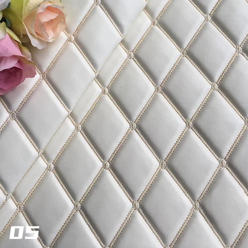 6mm Thick Sponge Quilted Faux Leather Fabric Embroidered Car Interior Material Embroidered Car Upholstery Trim Fabric 100x135cm