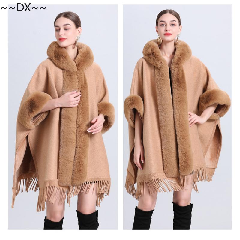 Новая накидка-шаль спицами из снежинок и флиса с толстым меховым воротником. One size — фото 8