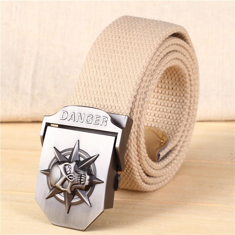 Automatischer Schnallengürtel Totenkopf Verdickter Canvasgürtel Herrengürtel Freizeitgürtel