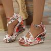 2024 Hot Sale Ladies Shoes Cover Heel Women's Sandals Dress Sandals Women Print Back Zip Platform Wedges Shoes Women