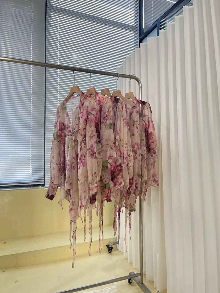 2023 Summer Imitation Silk Printed Shirt Top