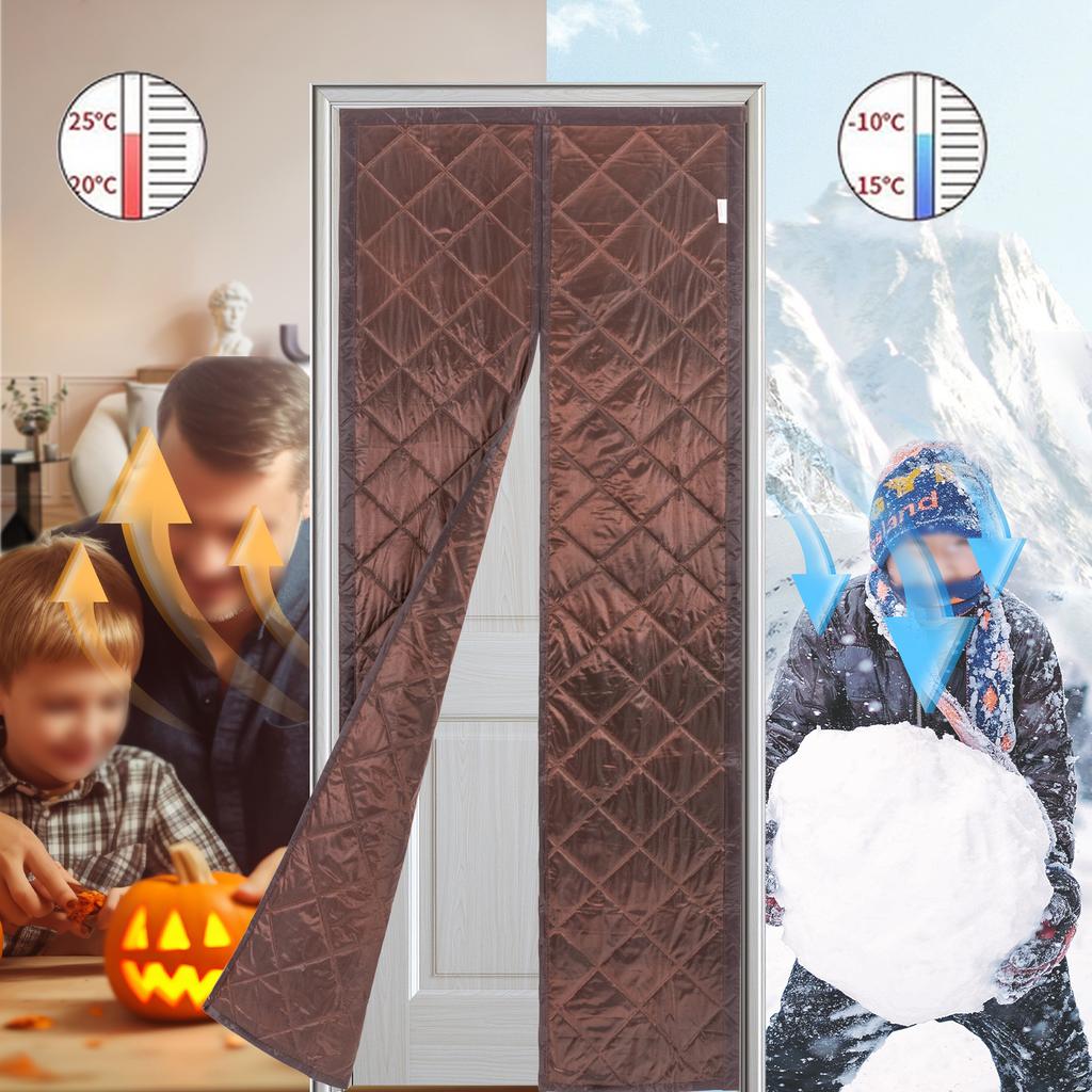 Center Opening Magnetic Thermal Insulated Door Curtain for 32x80 Inch Doors, Modern Rectangular Shape, Fits 81x203cm Doorway
