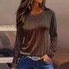 T-shirt décontracté à manches longues et col rond pour femme, haut ample et imprimé avec ourlet fendu