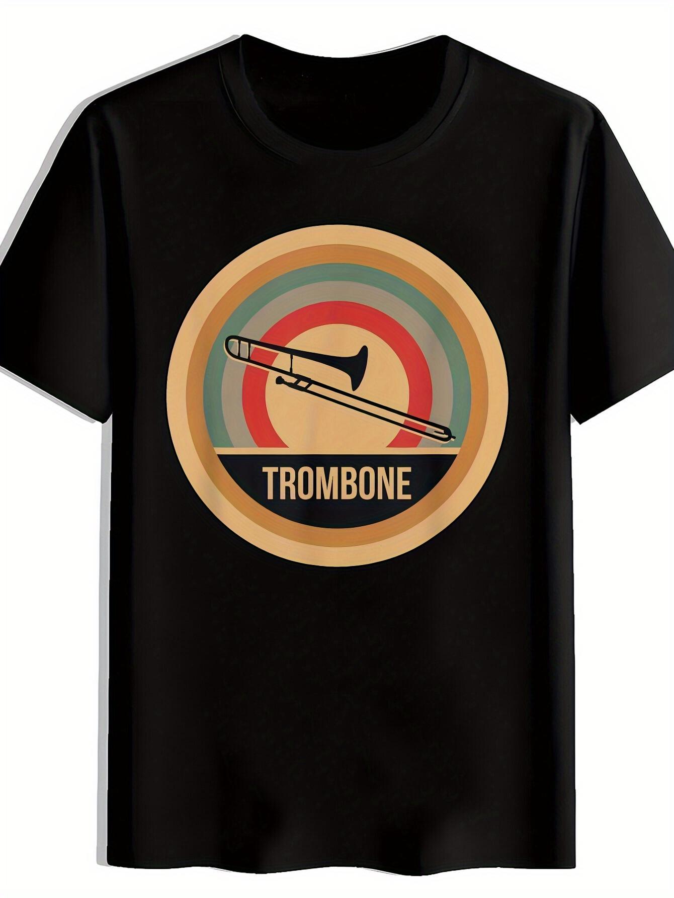 Heavy Metal Band Graphic T-shirt - Black Retro Rock Tee with Trombone Design XL