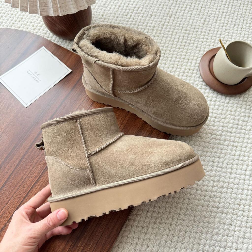 Thick-soled snow boots women's Henan Sangpo fur integrated heightening short tube wool velvet cotton shoes winter leather boots