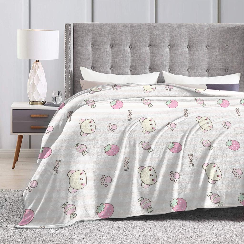 Rilakkuma Candy Strawberry Korilakkuma Blankets Flannel Throw Blanket Summer Air Conditioning Personalised Soft Warm Bedsprea,
