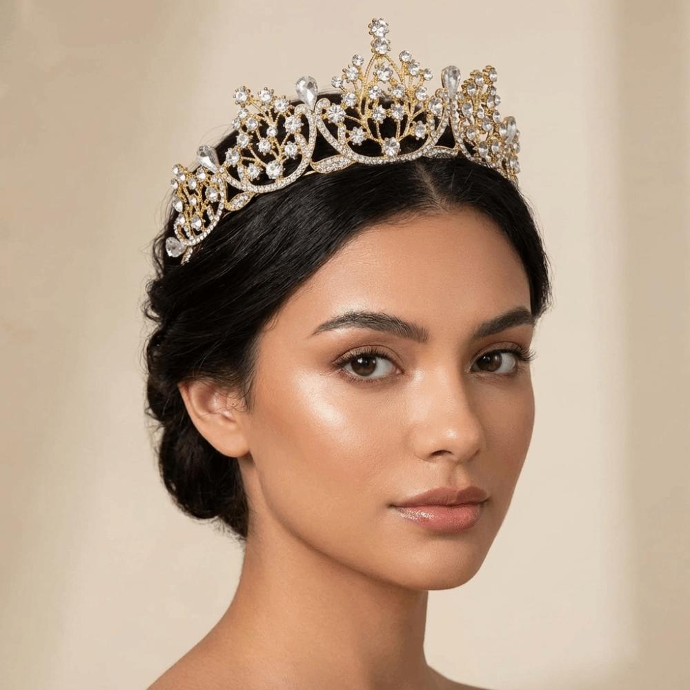 Shiny Baroque Crown Gold Rhinestone Crown Luxury Princess Tiara  Dress Accessories